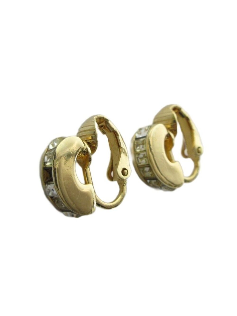 Dior Earrings Clip-On Stone Baguette Cut Logo Gold